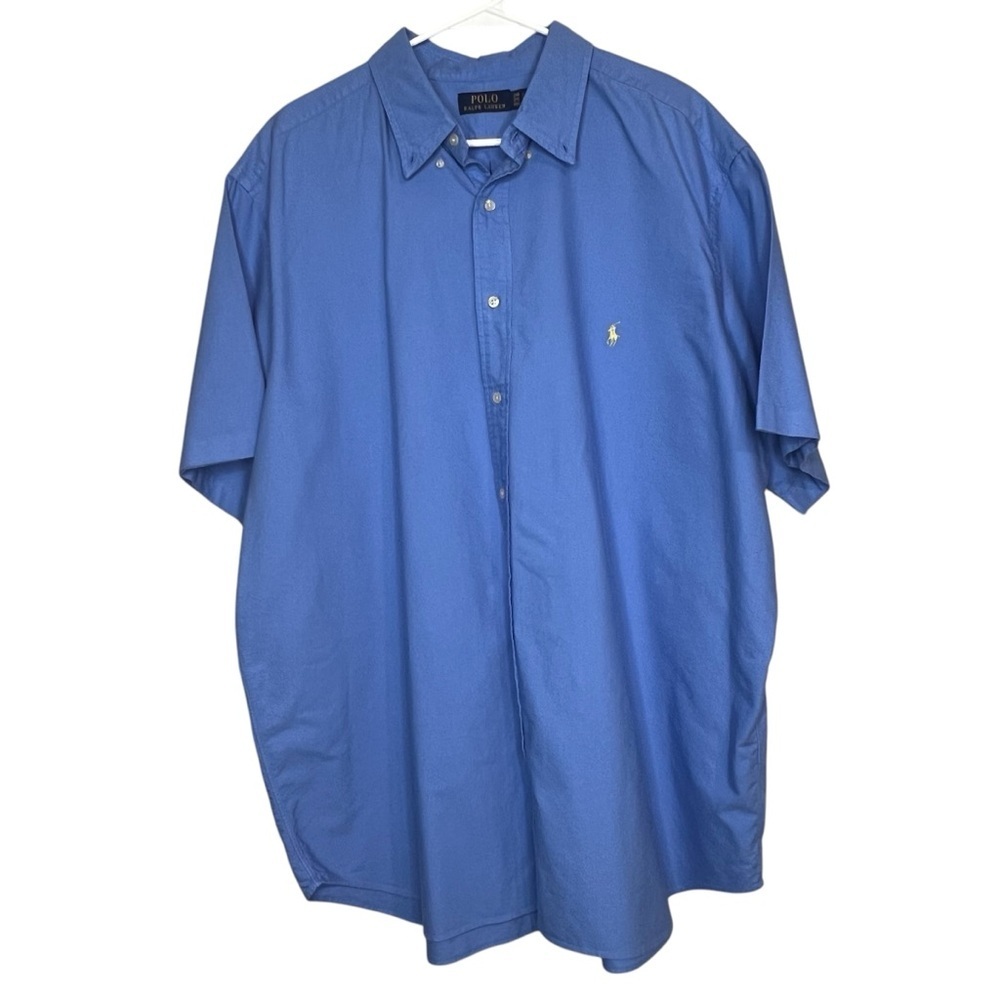Ralph Lauren Shirt Mens 2xb Blue Button Up Yellow Pony Logo Short Sleeve